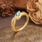 Unique, Minimalist, Twisted 4-Prong Round Cut Moss Agate Wedding Ring - Additional view