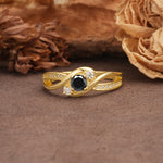 Unique, Minimalist, Twisted 4-Prong Round Cut Black Onyx Wedding Ring - Additional view