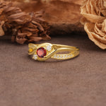 Unique, Minimalist, Twisted 4-Prong Round Cut Garnet Wedding Ring - Additional view
