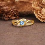 Unique, Minimalist, Twisted 4-Prong Round Cut Aquamarine Wedding Ring - Additional view