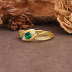 Unique, Minimalist, Twisted 4-Prong Round Cut Emerald Wedding Ring - Additional view