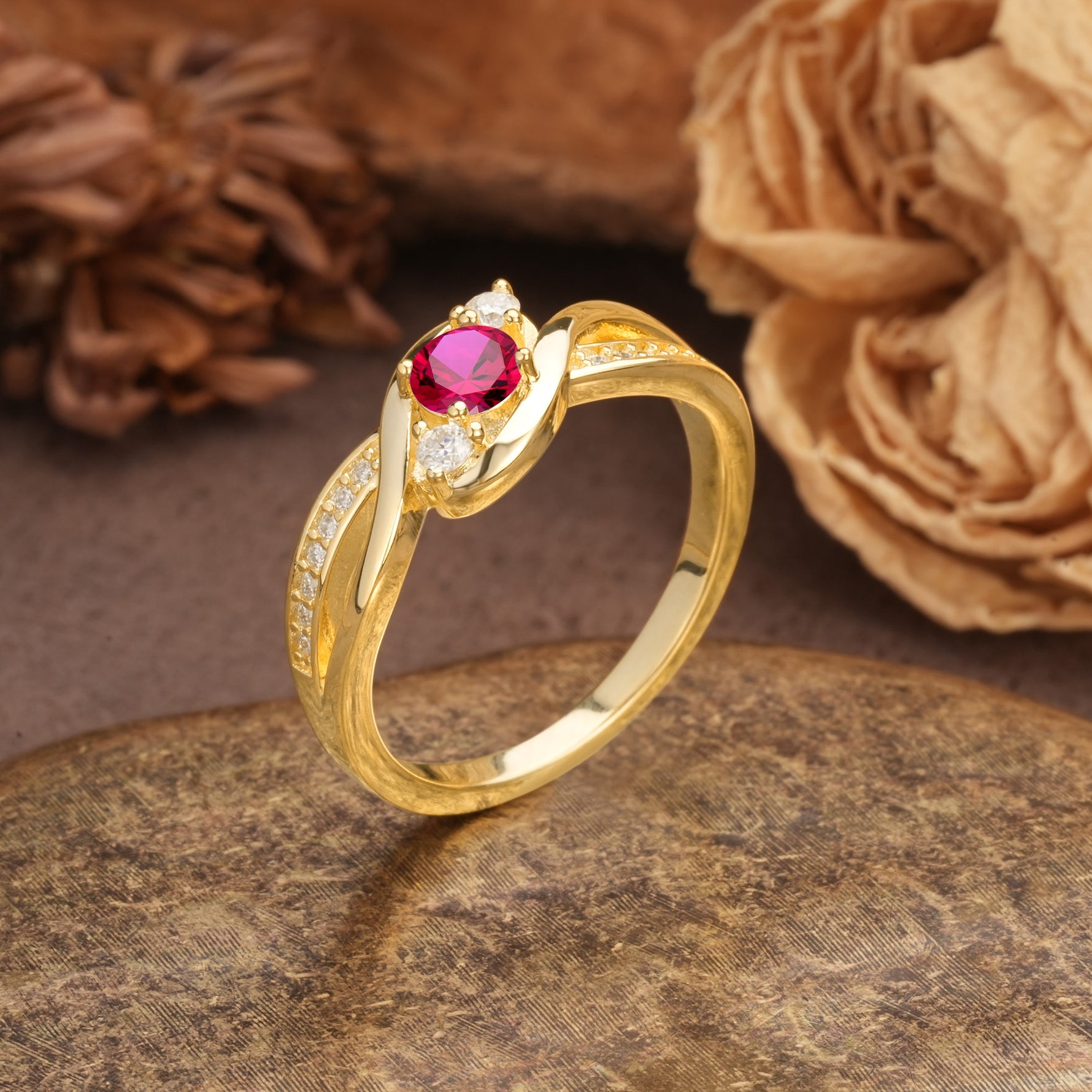 Unique, Minimalist, Twisted 4-Prong Round Cut Ruby Wedding Ring - Additional view