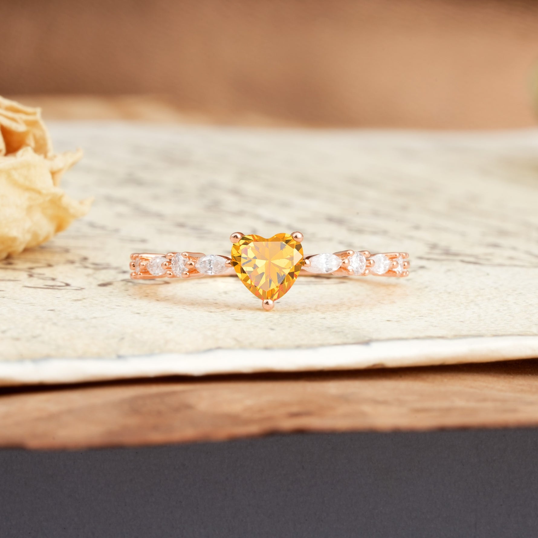 Luxurious Style Pavé 3-Prong Heart Cut Citrine Engagement Ring - Additional view