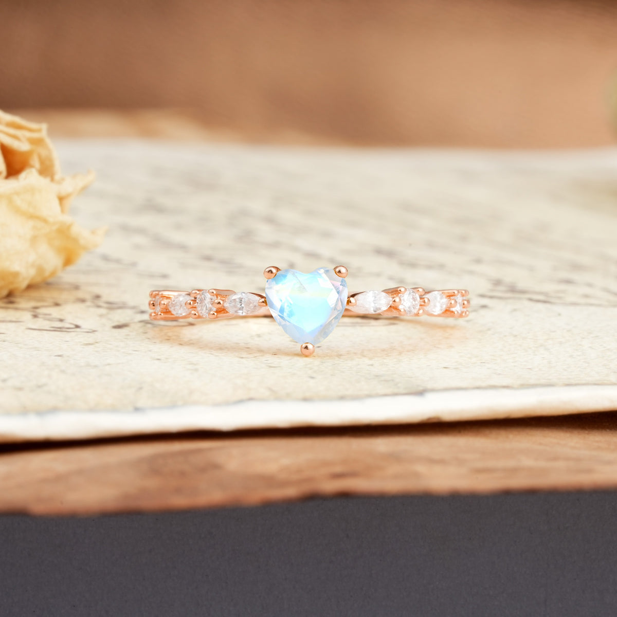 Classic & Minimalist 3-Prong Heart Cut Moonstone Engagement Ring - Additional view