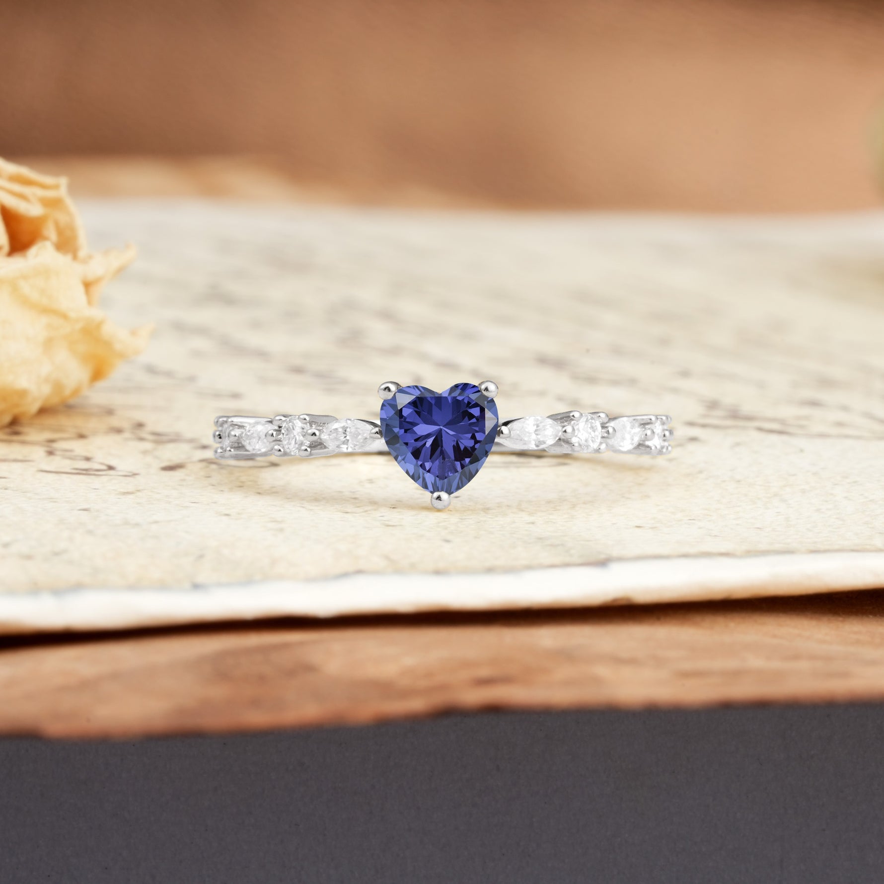 Classic & Minimalist 3-Prong Heart Cut Tanzanite Engagement Ring - Additional view