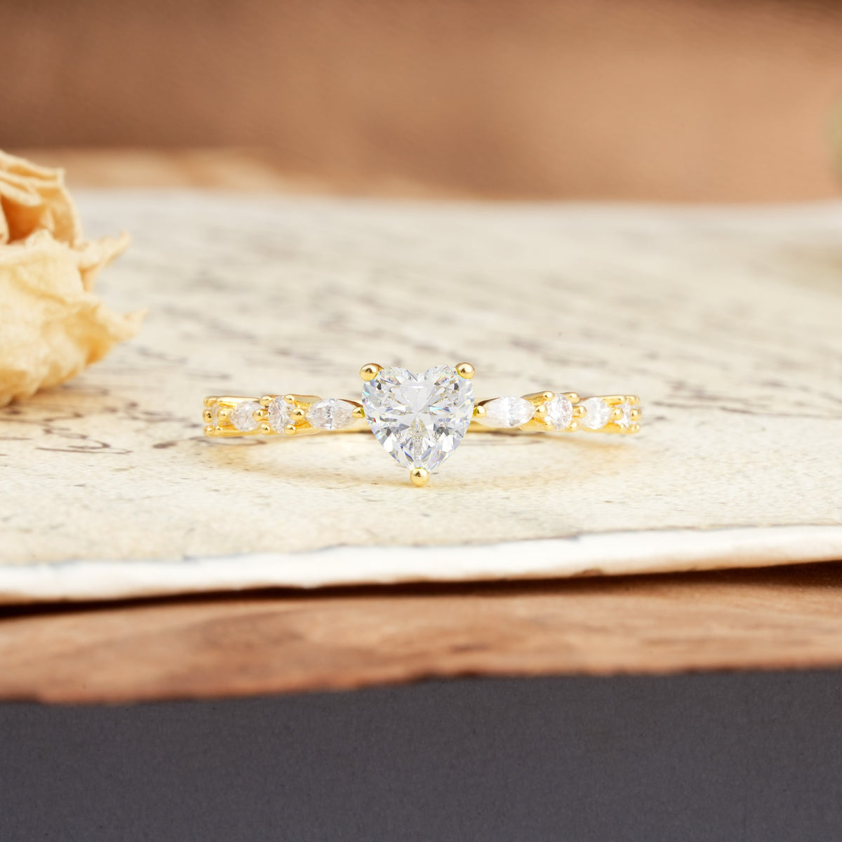 Luxurious Style Pavé 3-Prong Heart Cut Moissanite Engagement Ring - Additional view