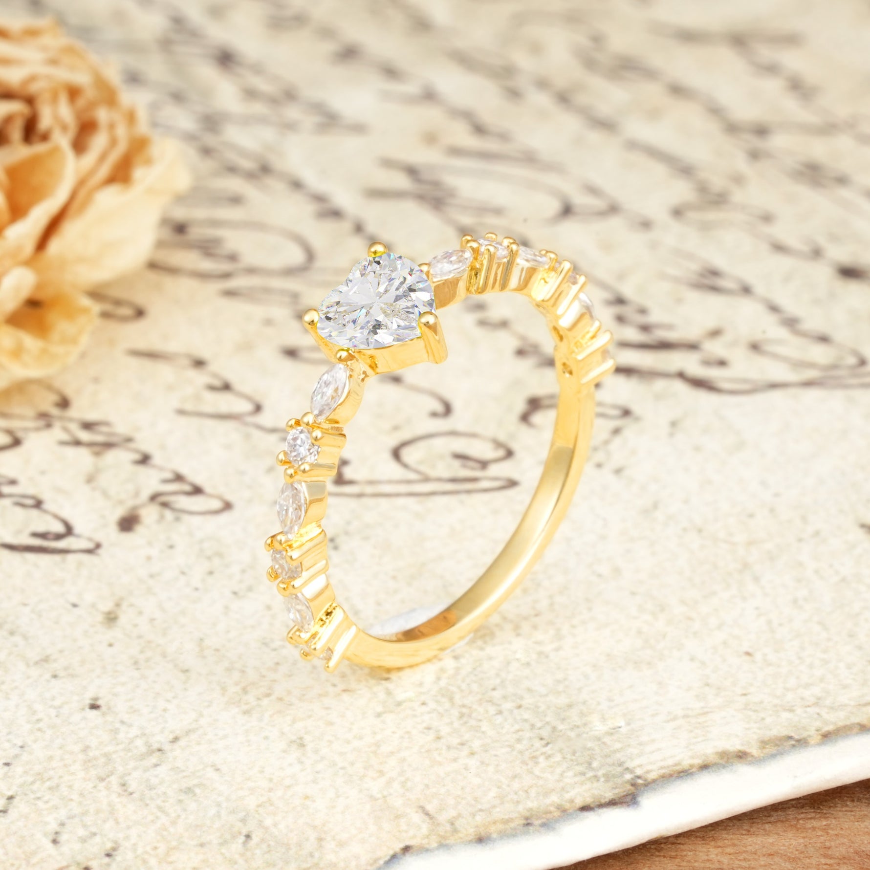 Luxurious Style Pavé 3-Prong Heart Cut Moissanite Engagement Ring - Additional view