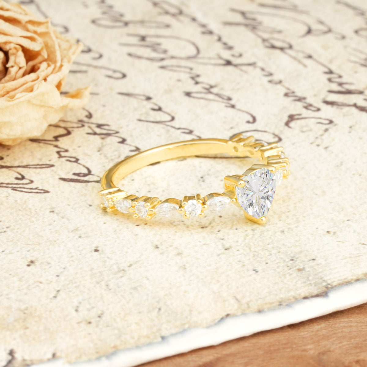 Luxurious Style Pavé 3-Prong Heart Cut Moissanite Engagement Ring - Additional view