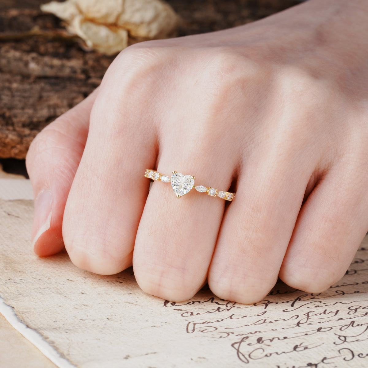 Luxurious Style Pavé 3-Prong Heart Cut Moissanite Engagement Ring - Additional view