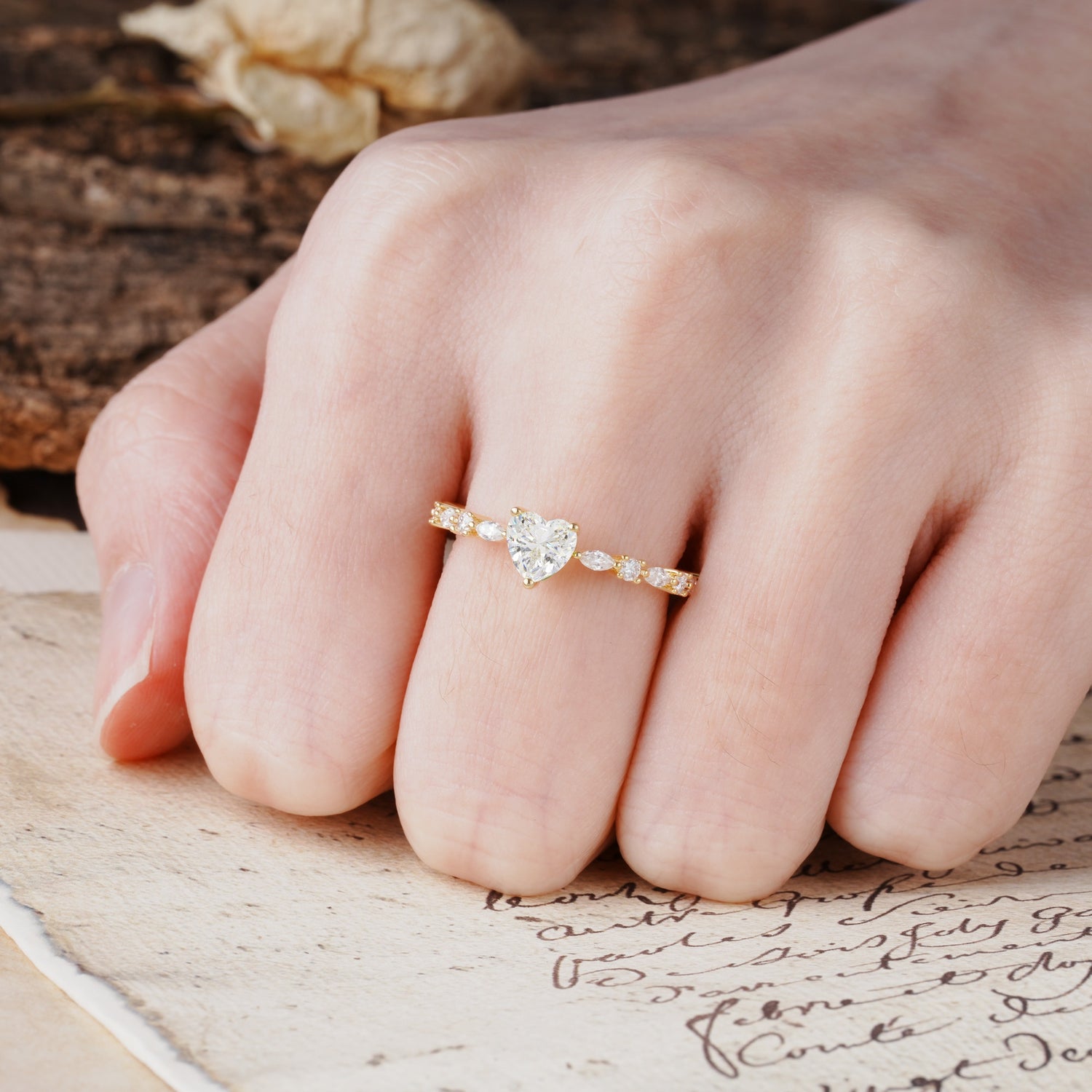 Luxurious Style Pavé 3-Prong Heart Cut Moissanite Engagement Ring - Additional view