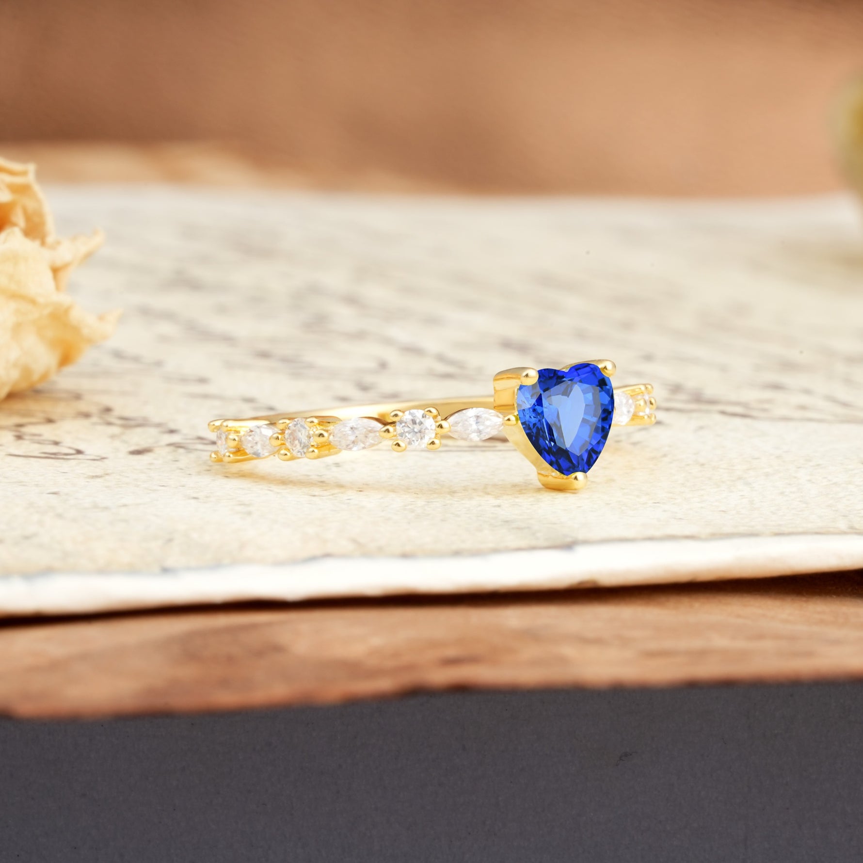 Luxurious Style Pavé 3-Prong Heart Cut Sapphire Engagement Ring - Additional view