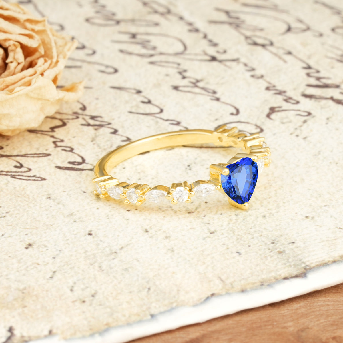 Luxurious Style Pavé 3-Prong Heart Cut Sapphire Engagement Ring - Additional view