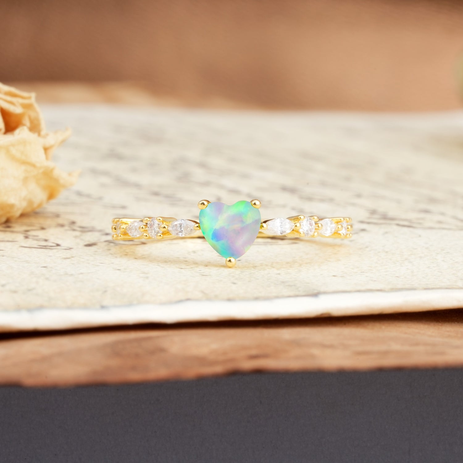 Classic & Minimalist 3-Prong Heart Cut Fire Opal Engagement Ring - Additional view