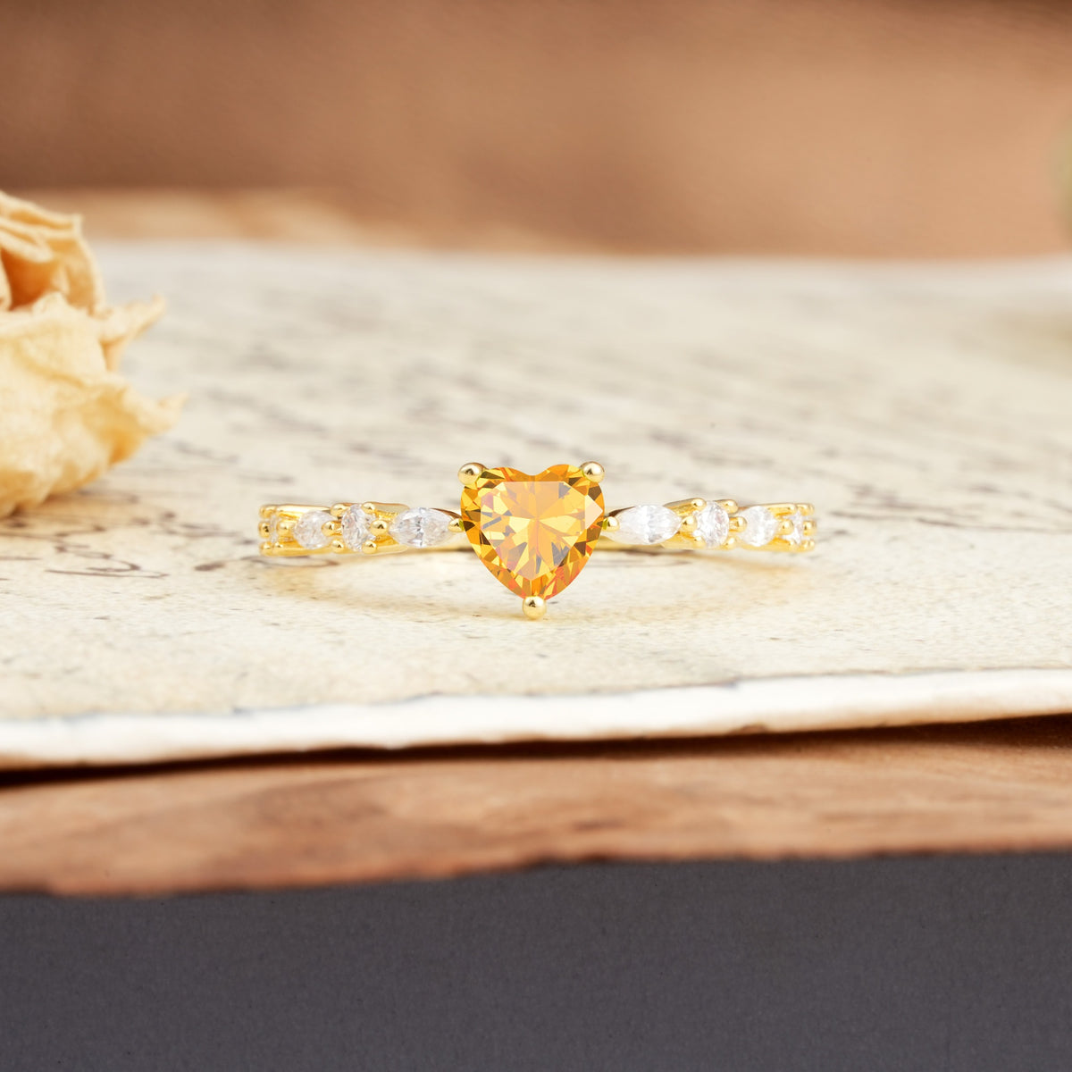 Luxurious Style Pavé 3-Prong Heart Cut Citrine Engagement Ring - Additional view