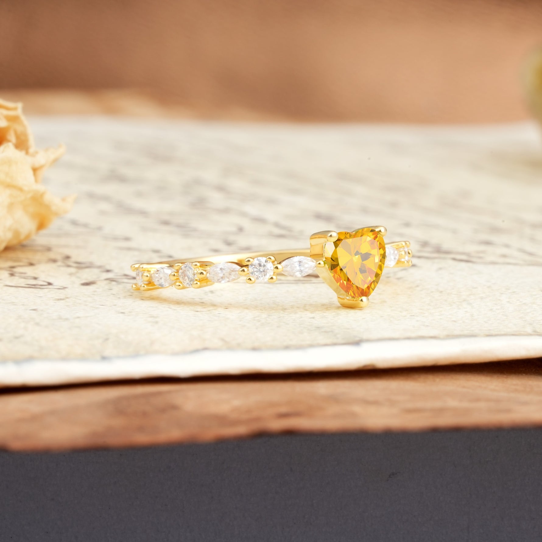 Luxurious Style Pavé 3-Prong Heart Cut Citrine Engagement Ring - Additional view