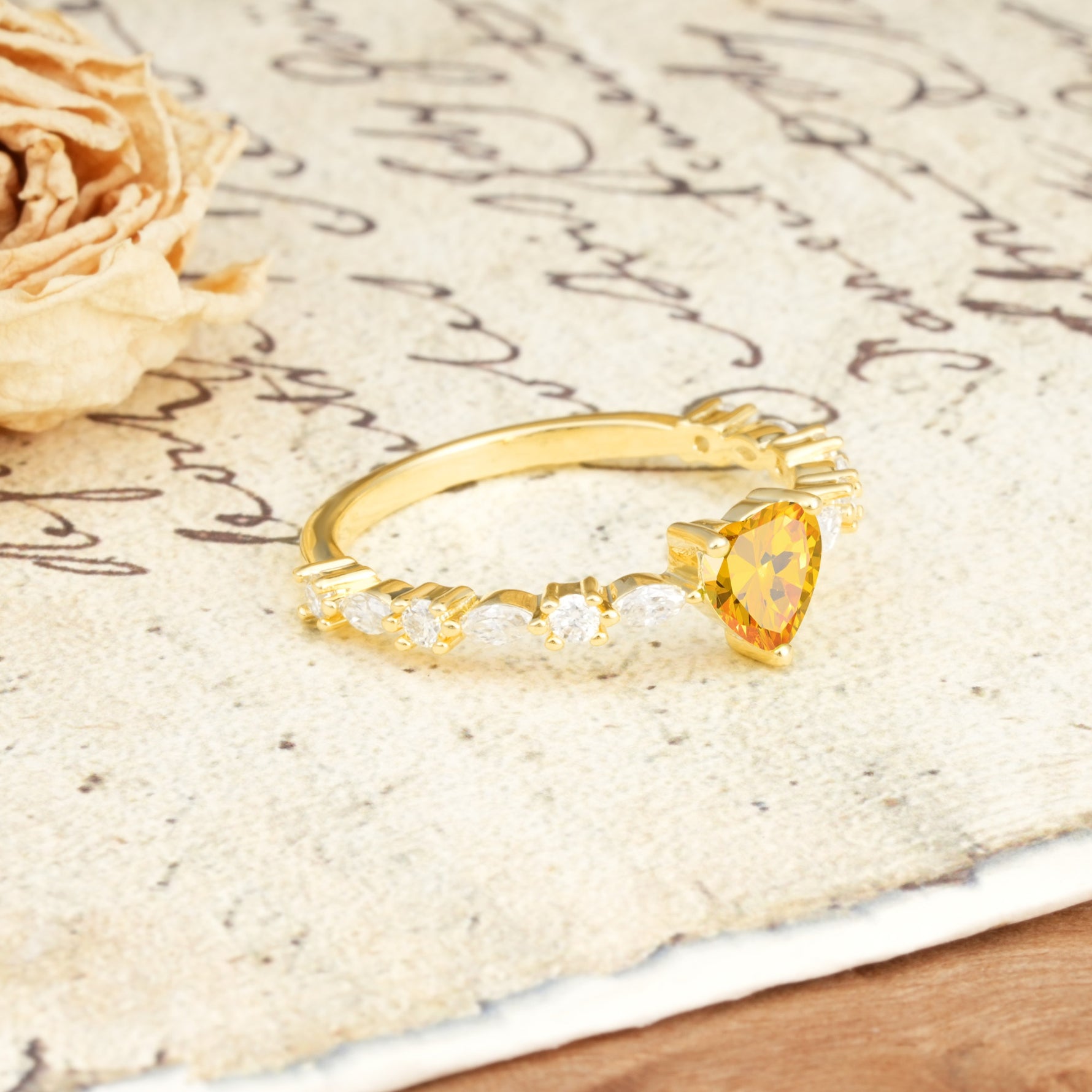 Luxurious Style Pavé 3-Prong Heart Cut Citrine Engagement Ring - Additional view