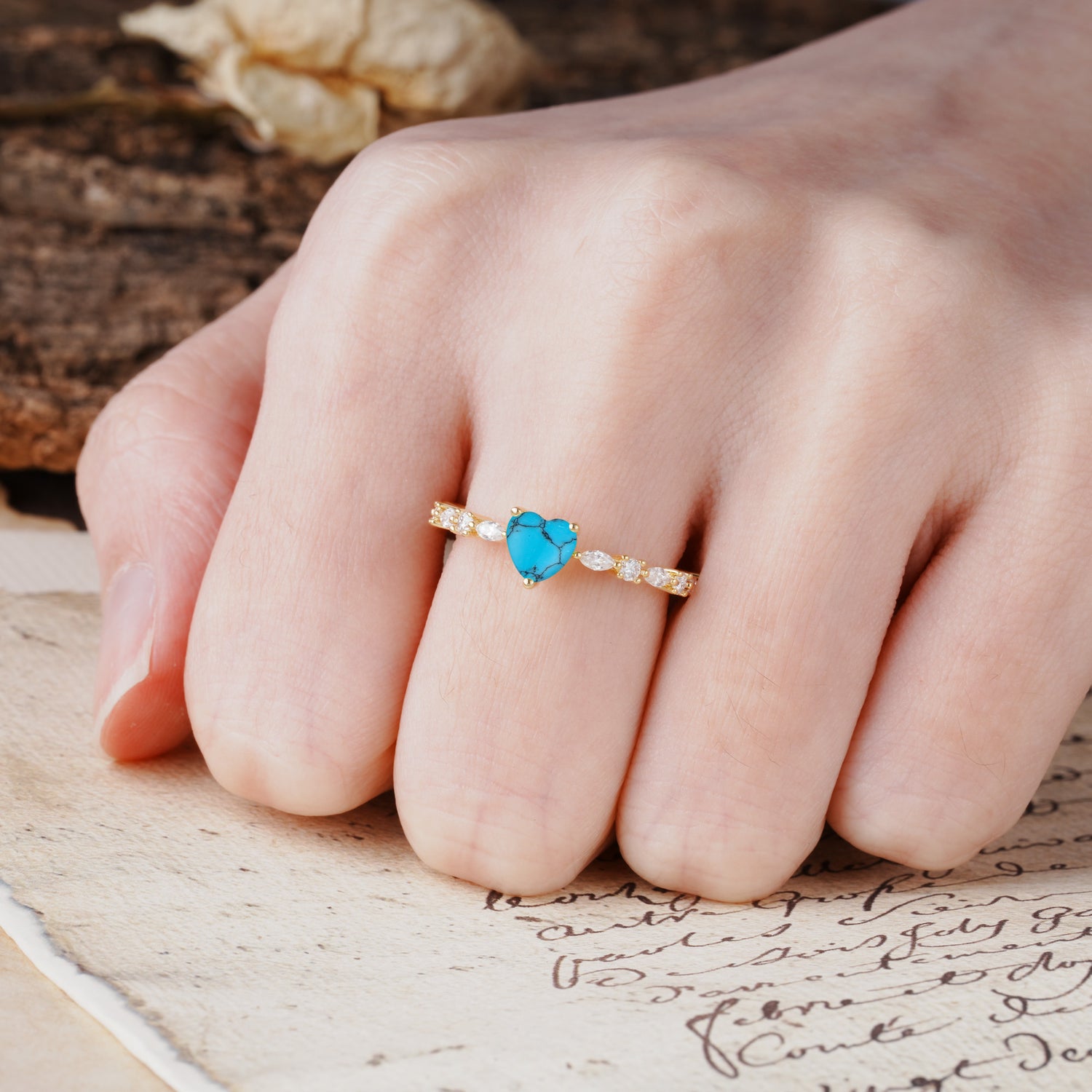 Classic & Minimalist 3-Prong Heart Cut Turquoise Engagement Ring