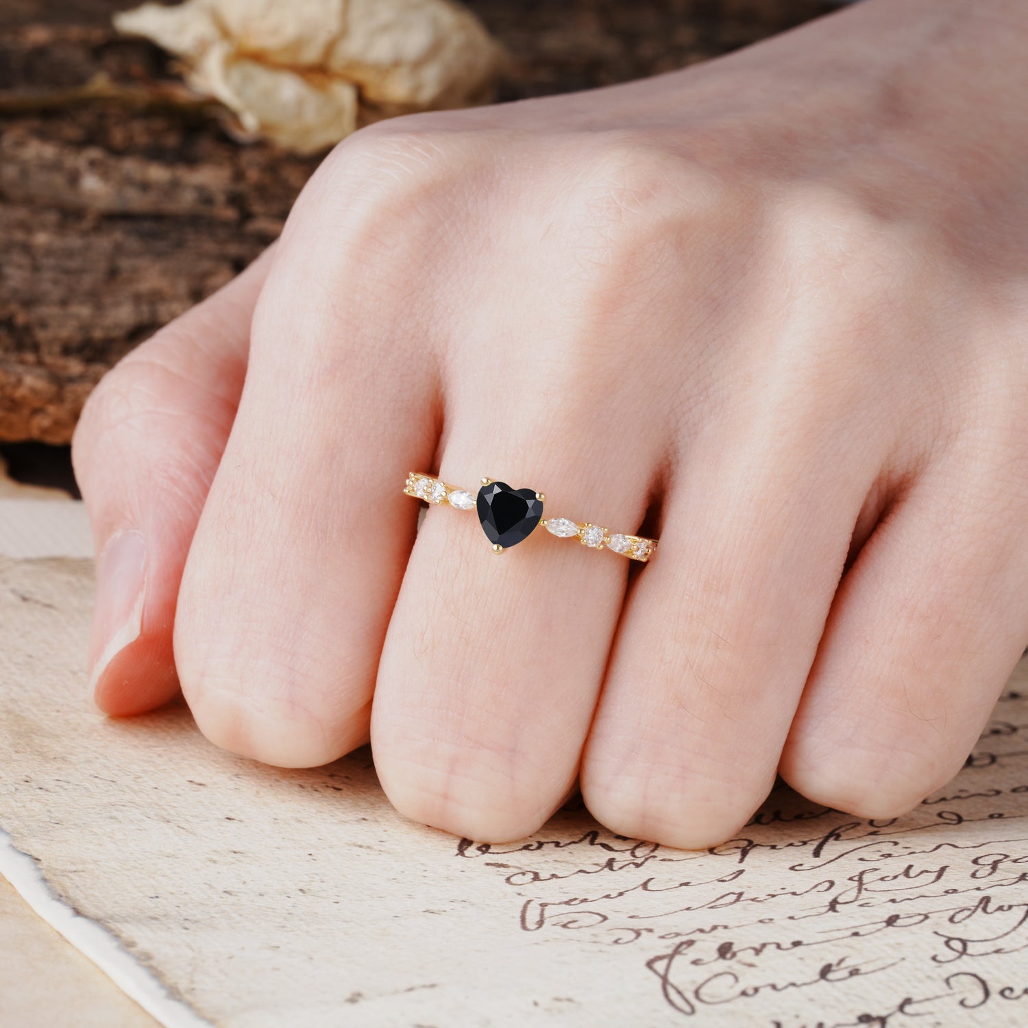 Classic & Minimalist 3-Prong Heart Cut Black Onyx Engagement Ring