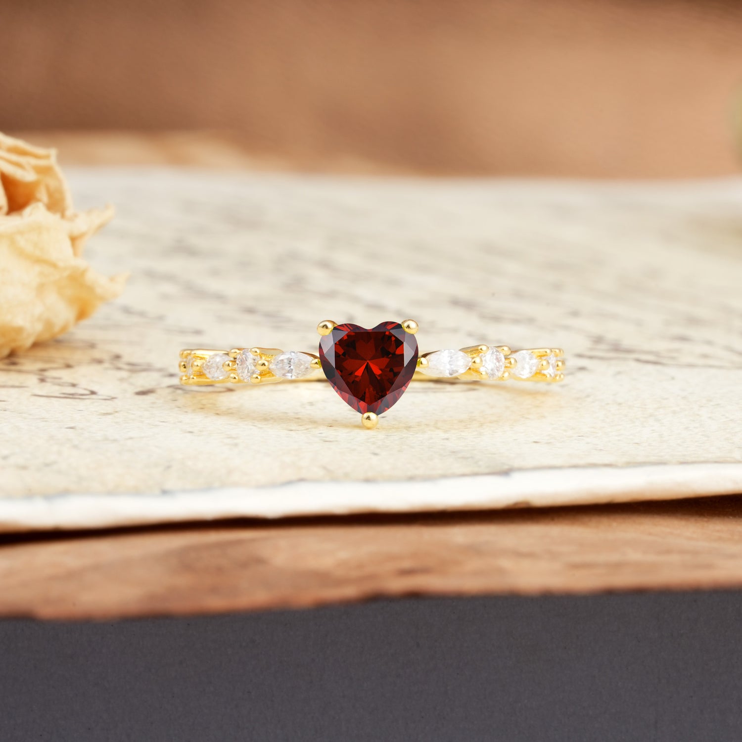 Classic & Minimalist 3-Prong Heart Cut Garnet Engagement Ring