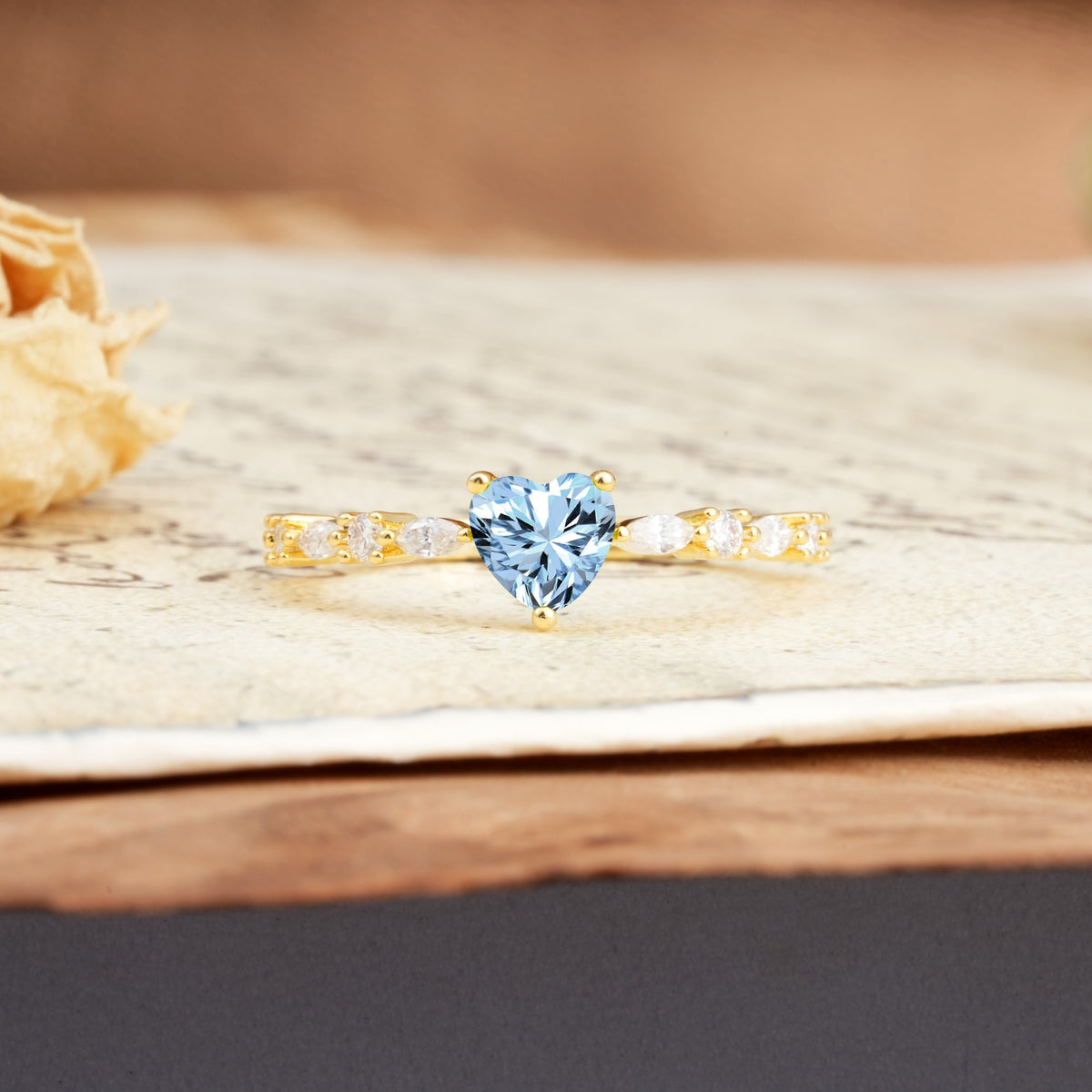 Luxurious Style Pavé 3-Prong Heart Cut Aquamarine Engagement Ring - Additional view