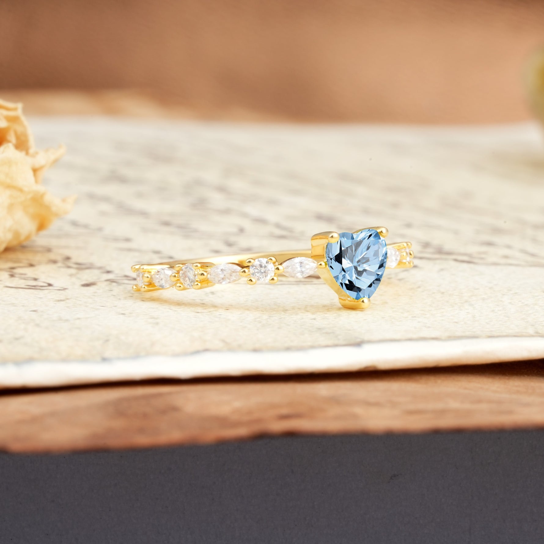 Luxurious Style Pavé 3-Prong Heart Cut Aquamarine Engagement Ring - Additional view