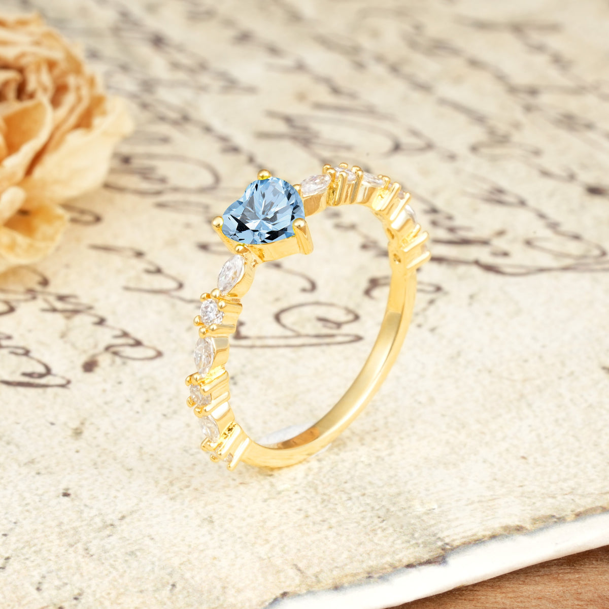 Luxurious Style Pavé 3-Prong Heart Cut Aquamarine Engagement Ring - Additional view