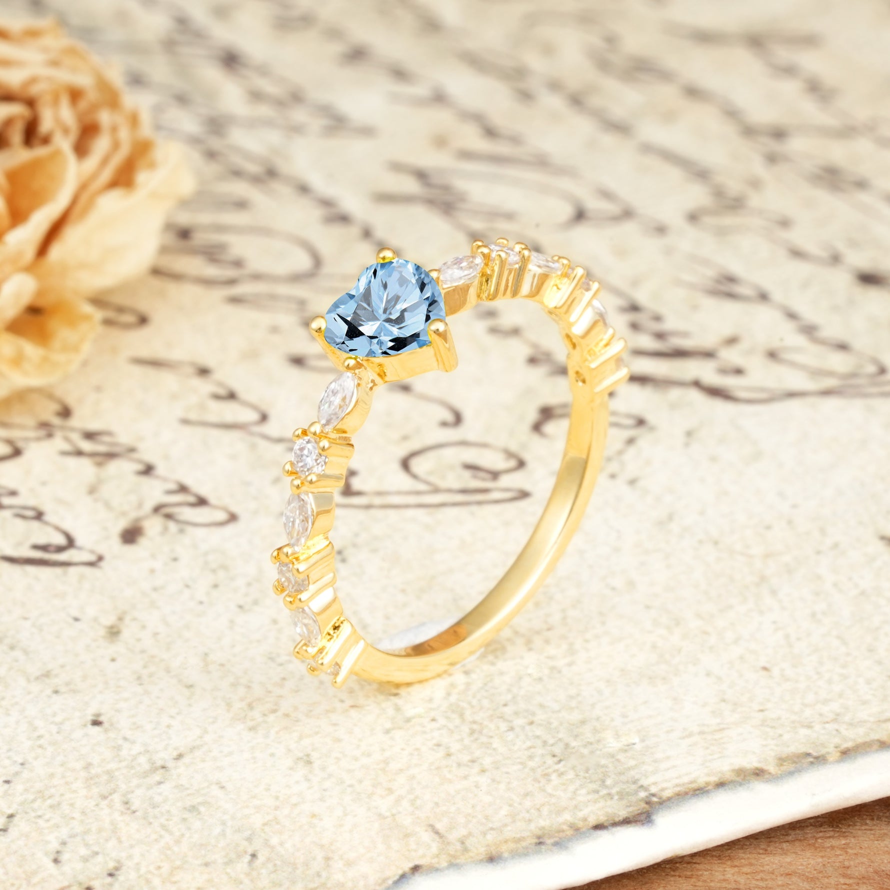 Luxurious Style Pavé 3-Prong Heart Cut Aquamarine Engagement Ring - Additional view