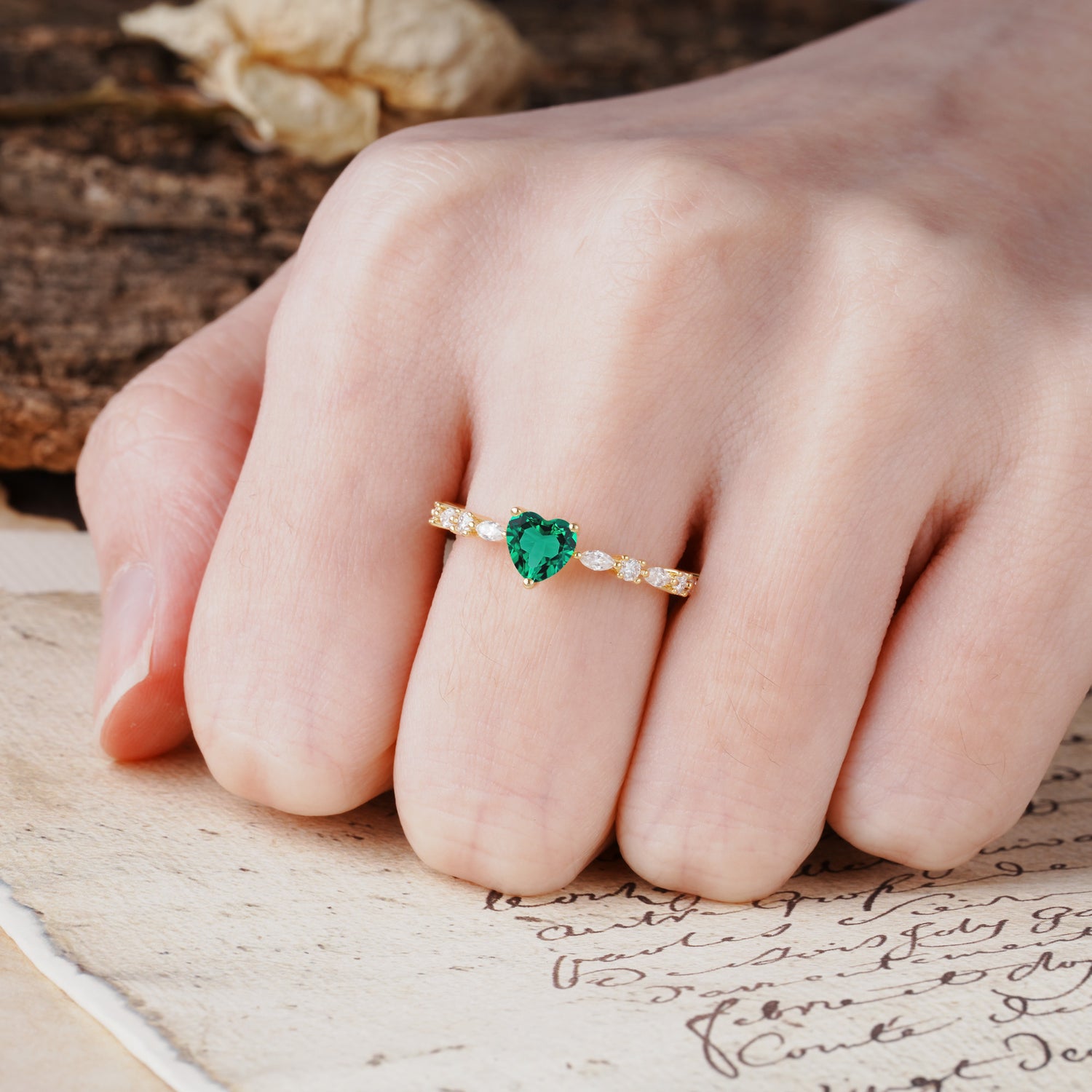 Classic & Minimalist 3-Prong Heart Cut Emerald Engagement Ring