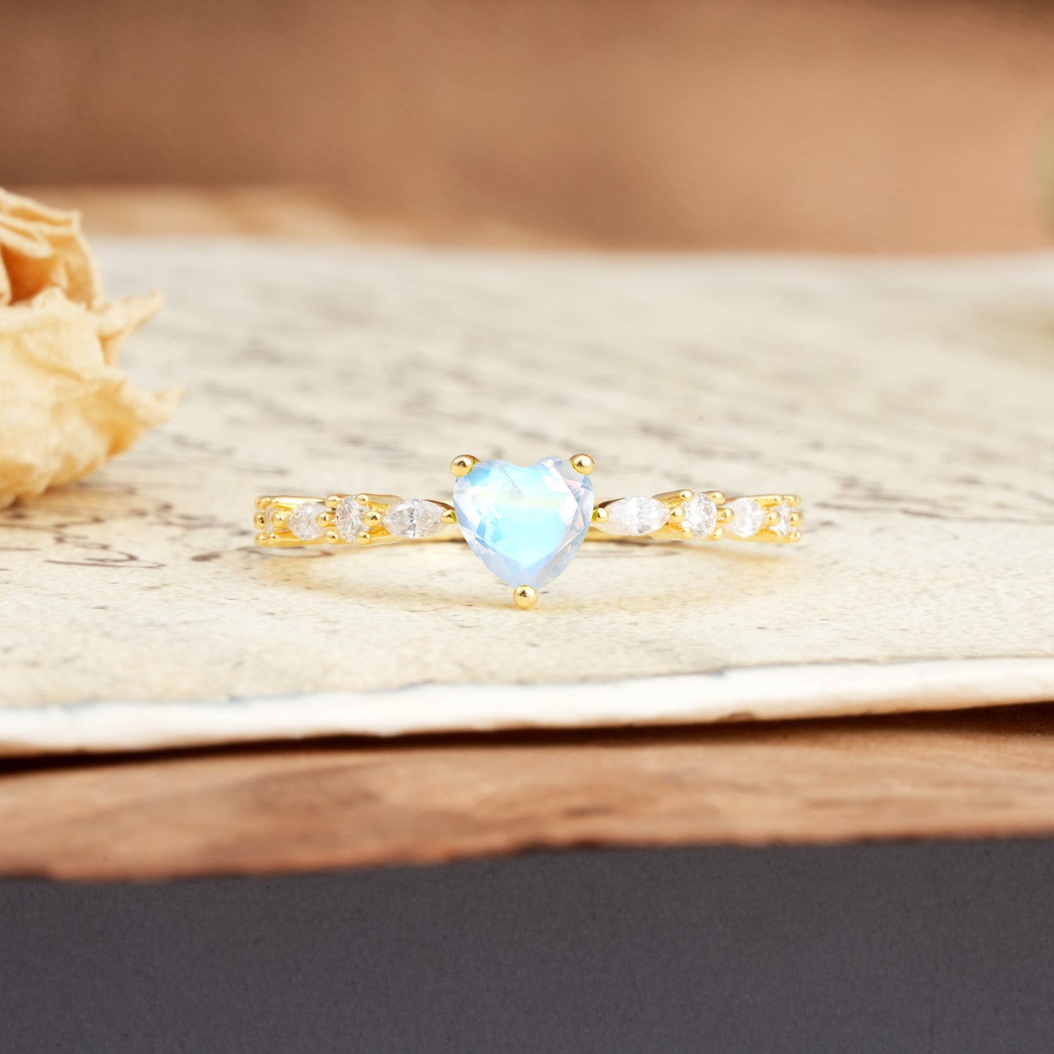 Classic & Minimalist 3-Prong Heart Cut Moonstone Engagement Ring