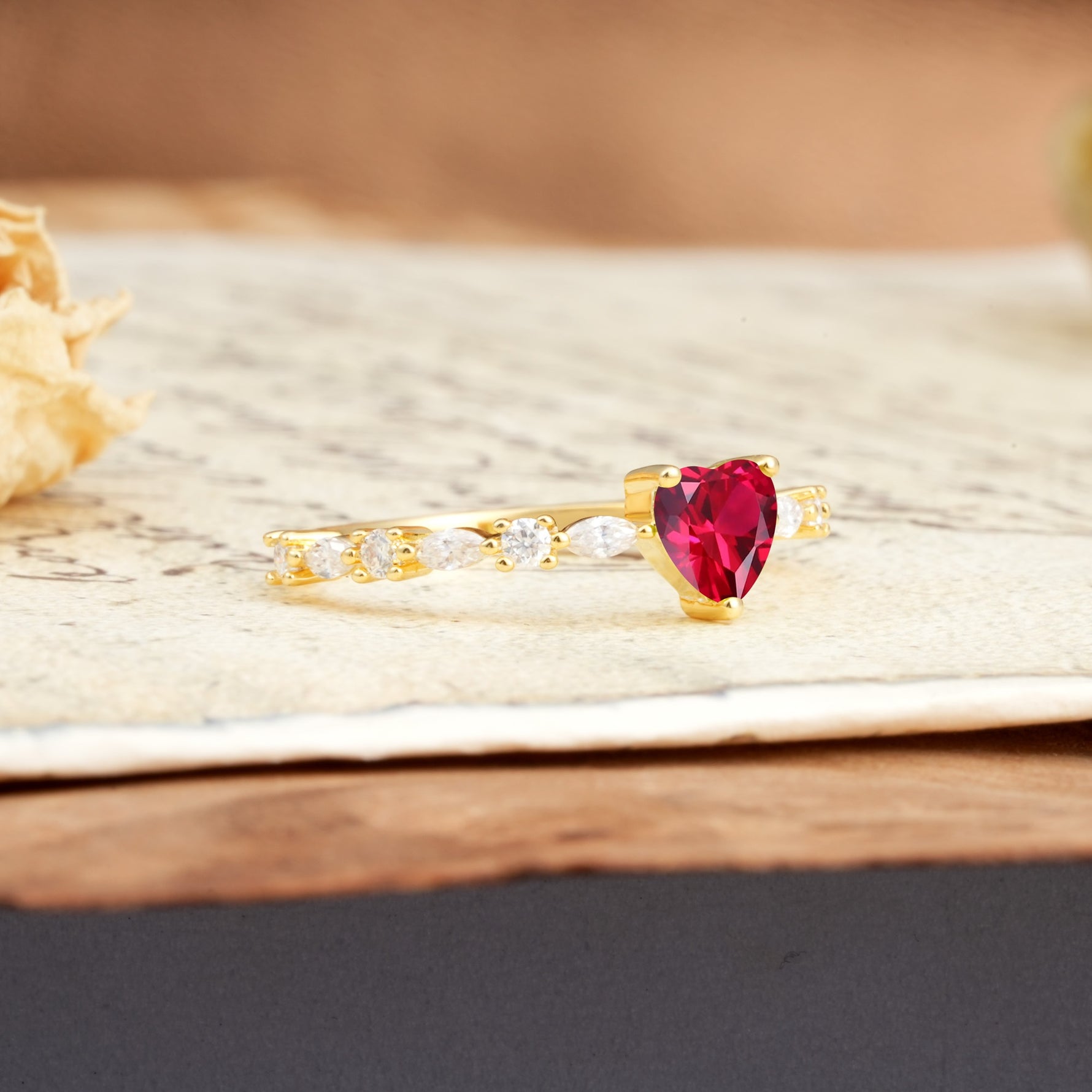 Luxurious Style Pavé 3-Prong Heart Cut Ruby Engagement Ring - Additional view
