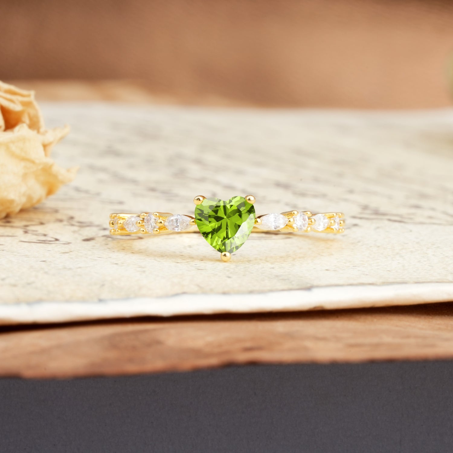 Classic & Minimalist 3-Prong Heart Cut Peridot Engagement Ring