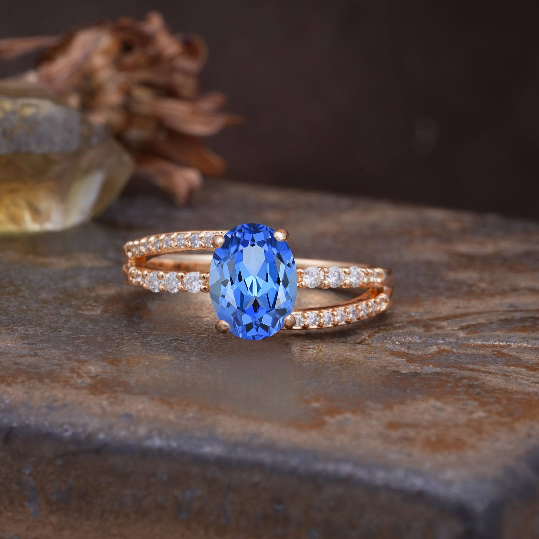 Unique, Classic, Rotating 4-Prong Oval Cut Sapphire Engagement Ring - Additional view