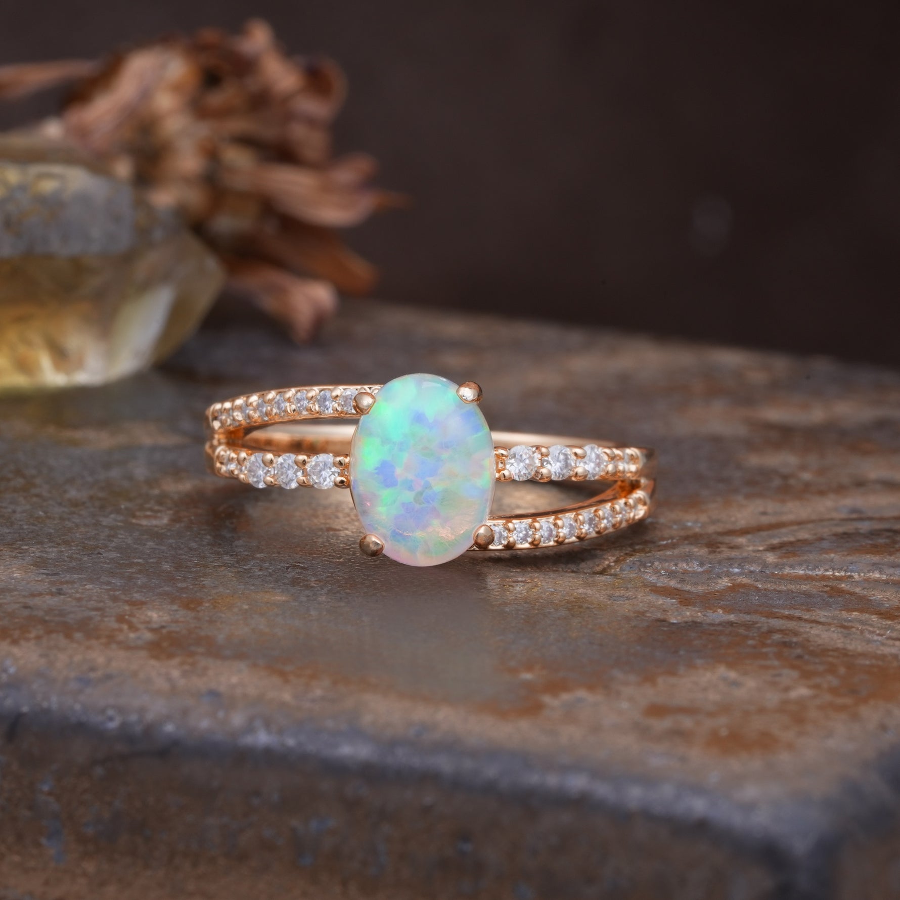 Unique, Classic, Rotating 4-Prong Oval Cut Fire Opal Engagement Ring - Additional view