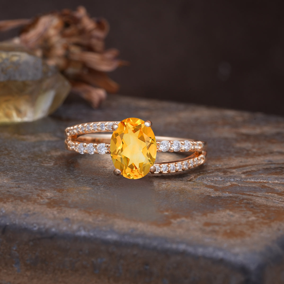 Unique, Classic, Rotating 4-Prong Oval Cut Citrine Engagement Ring - Additional view