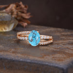 Unique, Classic, Rotating 4-Prong Oval Cut Turquoise Engagement Ring - Additional view