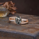Unique, Classic, Rotating 4-Prong Oval Cut Black Rutilated Quartz Engagement Ring - Additional view