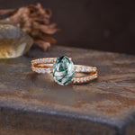 Unique, Classic, Rotating 4-Prong Oval Cut Moss Agate Engagement Ring - Additional view