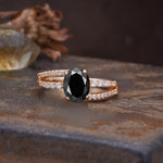 Unique, Classic, Rotating 4-Prong Oval Cut Black Onyx Engagement Ring - Additional view