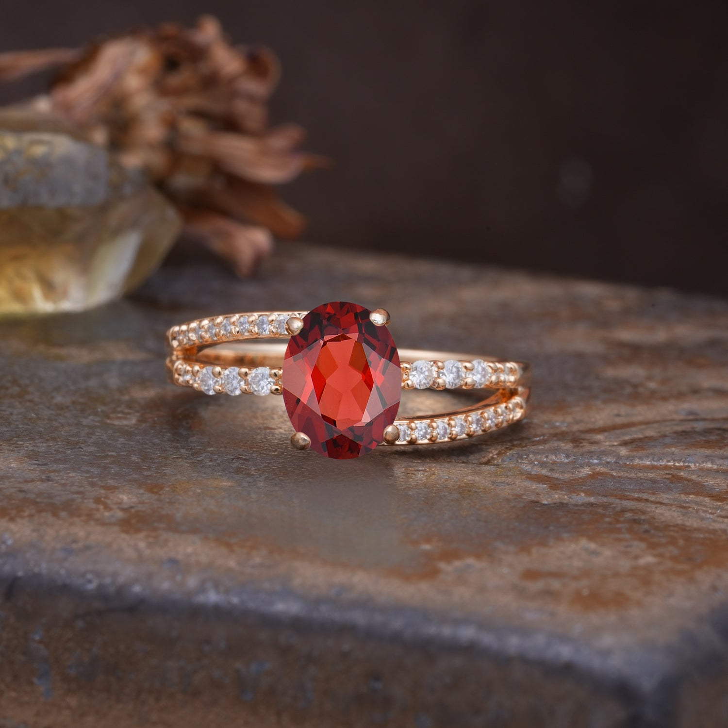 Unique, Classic, Rotating 4-Prong Oval Cut Garnet Engagement Ring - Additional view