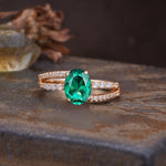 Unique, Classic, Rotating 4-Prong Oval Cut Emerald Engagement Ring - Additional view