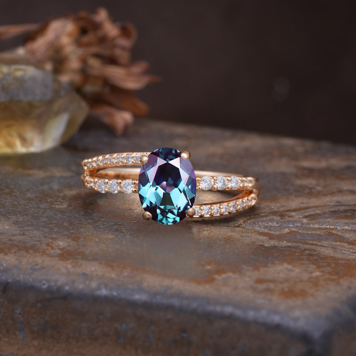 Unique, Classic, Rotating 4-Prong Oval Cut Alexandrite Engagement Ring - Additional view