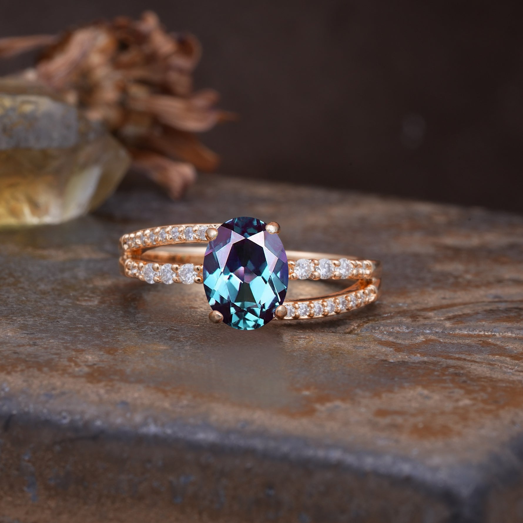 Unique, Classic, Rotating 4-Prong Oval Cut Alexandrite Engagement Ring - Additional view