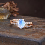 Unique, Classic, Rotating 4-Prong Oval Cut Moonstone Engagement Ring - Additional view