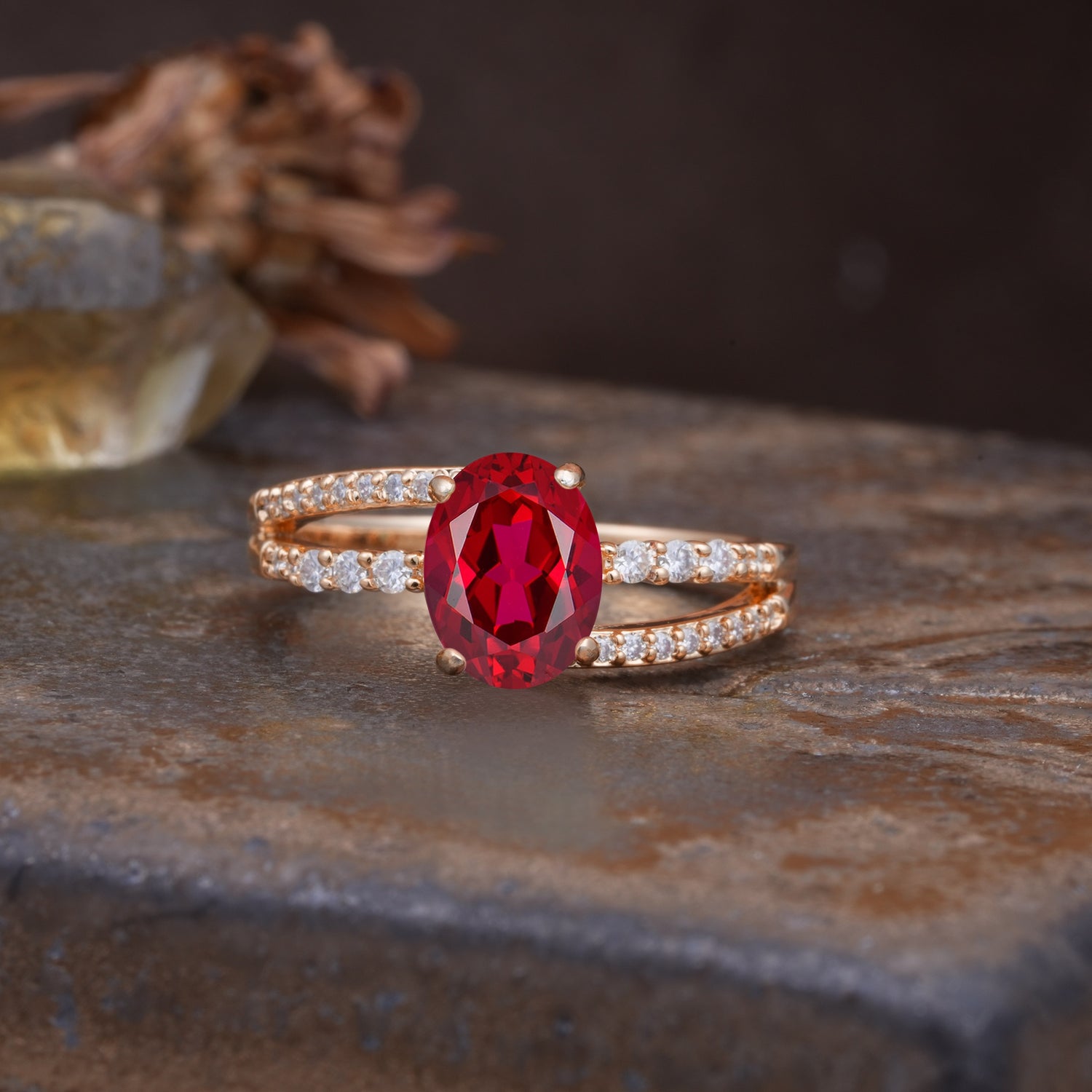 Unique, Classic, Rotating 4-Prong Oval Cut Ruby Engagement Ring - Additional view