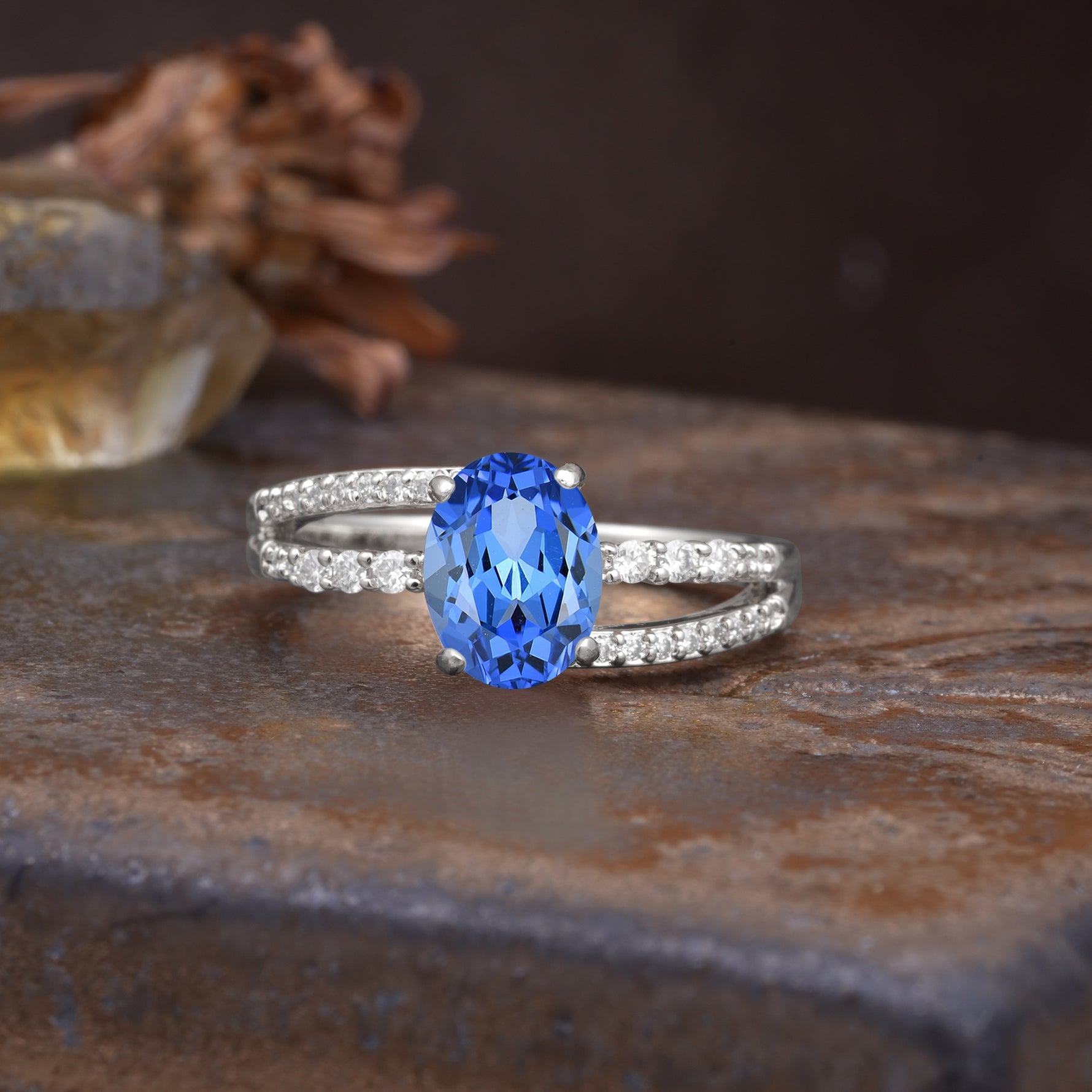Unique, Classic, Rotating 4-Prong Oval Cut Sapphire Engagement Ring - Additional view