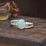 Unique, Classic, Rotating 4-Prong Oval Cut Fire Opal Engagement Ring - Additional view