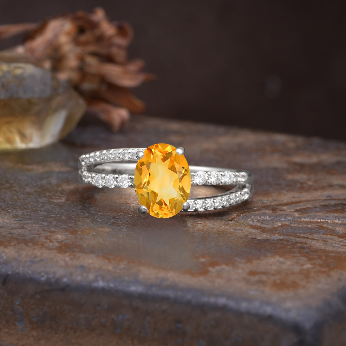 Unique, Classic, Rotating 4-Prong Oval Cut Citrine Engagement Ring - Additional view