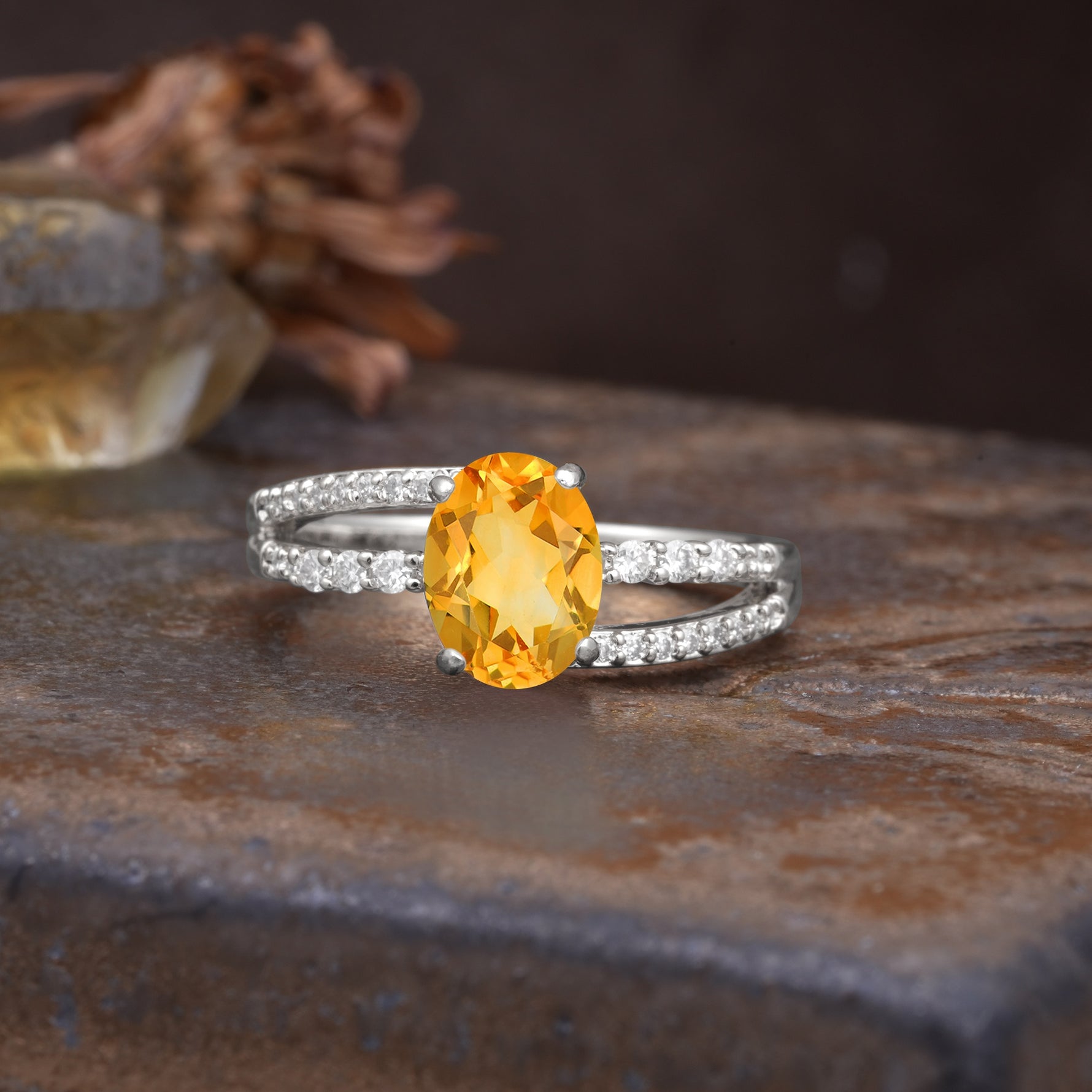 Unique, Classic, Rotating 4-Prong Oval Cut Citrine Engagement Ring - Additional view