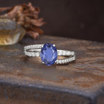 Unique, Classic, Rotating 4-Prong Oval Cut Tanzanite Engagement Ring - Additional view