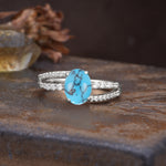 Unique, Classic, Rotating 4-Prong Oval Cut Turquoise Engagement Ring - Additional view